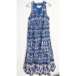 Anthropologie Tiered Abstract Blue Patterned Maxi Dress size XS